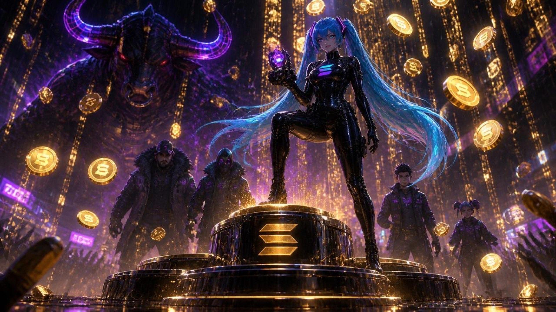BOUNTYCHAN on the payout podium, coins raining — canon key art