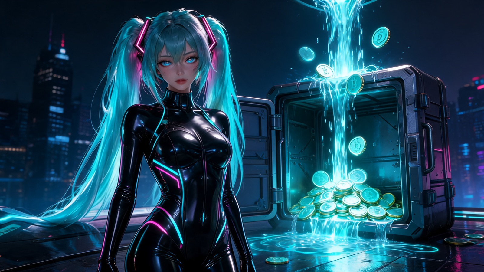 bountychan beside a glowing on-chain vault of streaming SOL